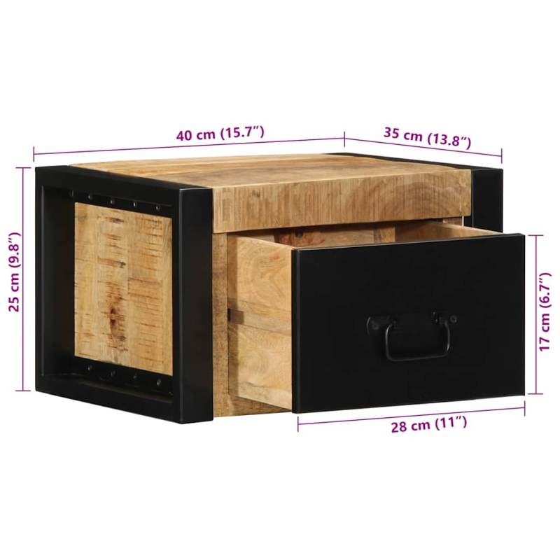 Nachttische 2 Stk. 40x35x25 cm Raues Mango-Massivholz