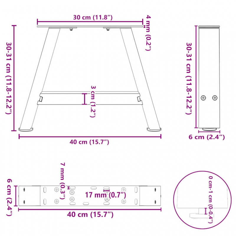 Couchtischbeine A-Form 2 Stk. Schwarz 40x(30-31) cm Stahl