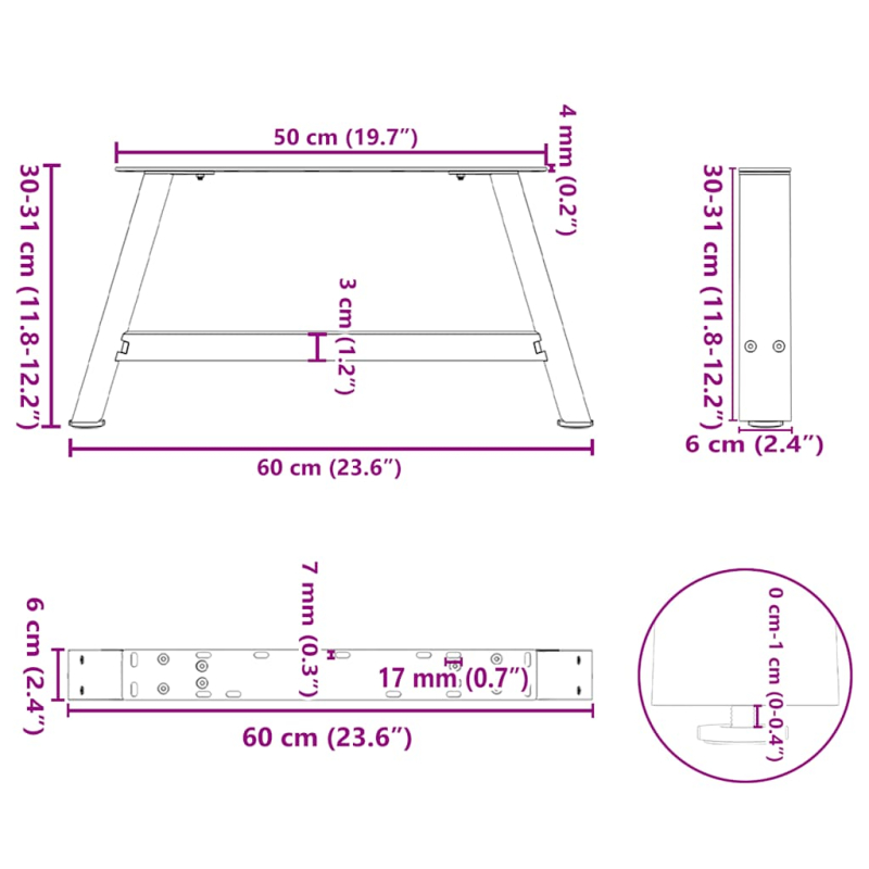 Couchtischbeine A-Form 2 Stk. Anthrazit 60x(30-31) cm Stahl