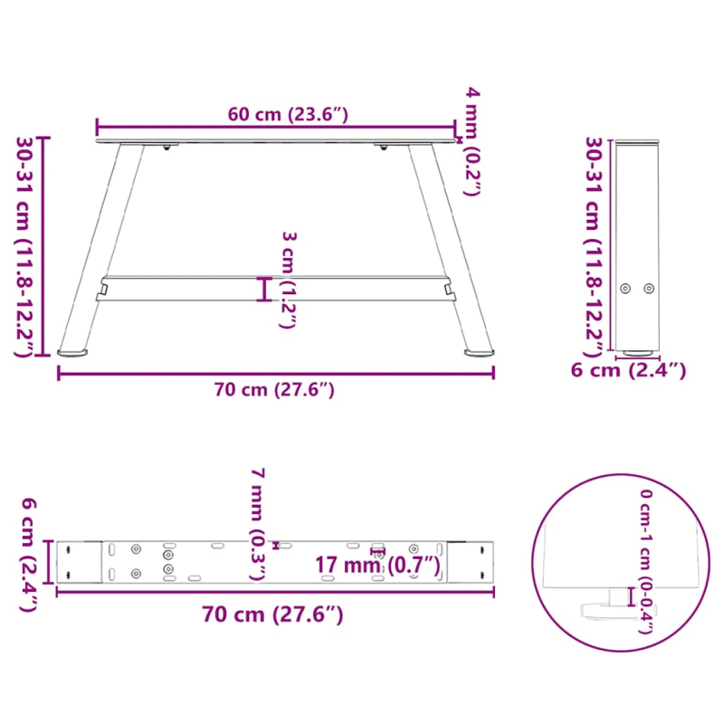 Couchtischbeine A-Form 2 Stk. Schwarz 70x(30-31) cm Stahl