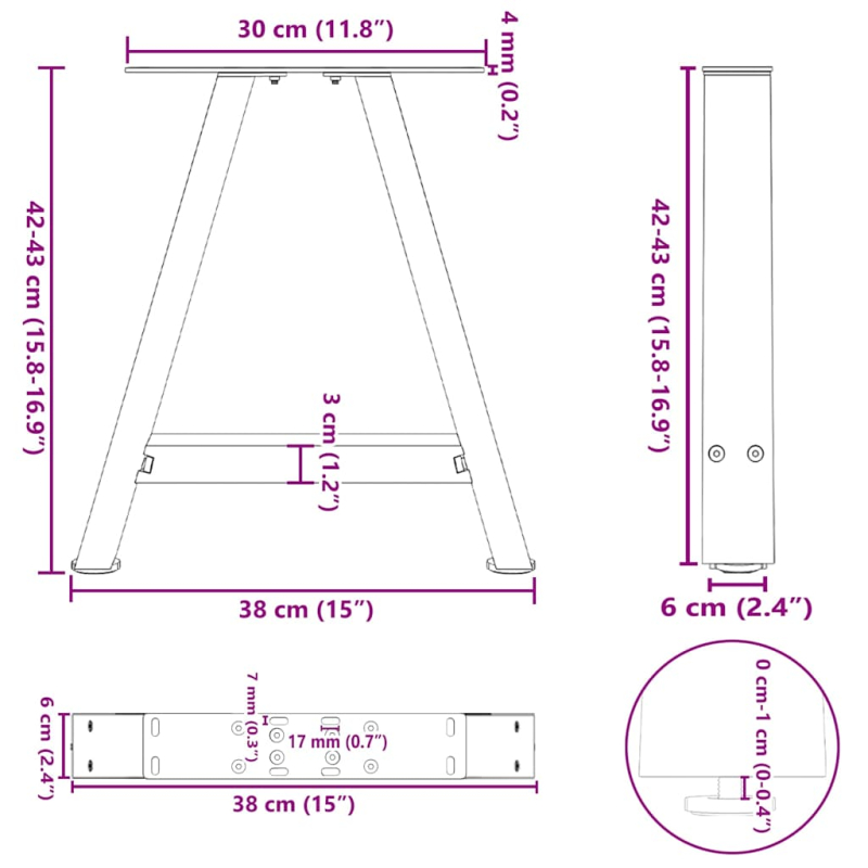 Couchtischbeine A-Form 2 Stk. Anthrazit 38x(42-43) cm Stahl