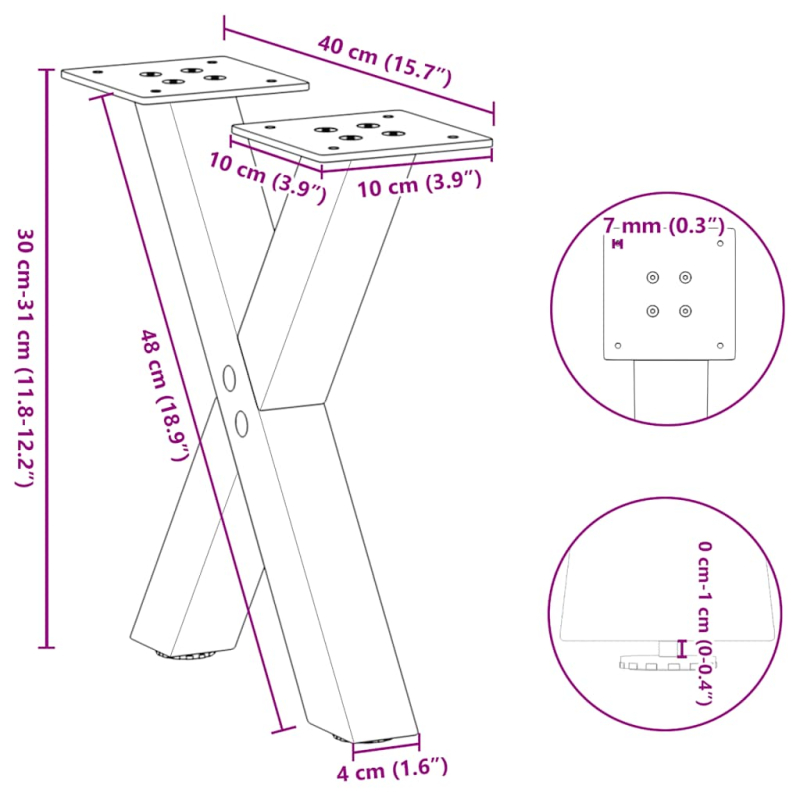 Couchtischbeine X-Form 2 Stk. Weiß 40x(30-31) cm Stahl