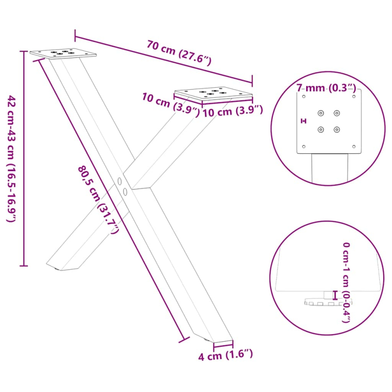 Couchtischbeine X-Form 2 Stk. Weiß 70x(42-43) cm Stahl