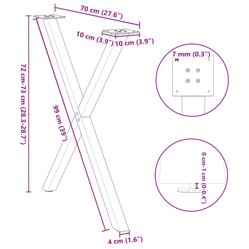 Esstischbeine X-Form 2 Stk. Weiß 80x(72-73) cm Stahl