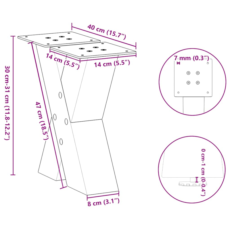 Couchtischbeine X-Form 2 Stk. Weiß 40x(30-31) cm Stahl