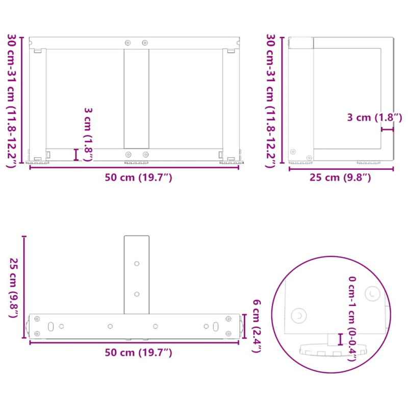 Couchtischbeine T-Form 2 Stk. Schwarz 50x25x(30-31) cm Stahl