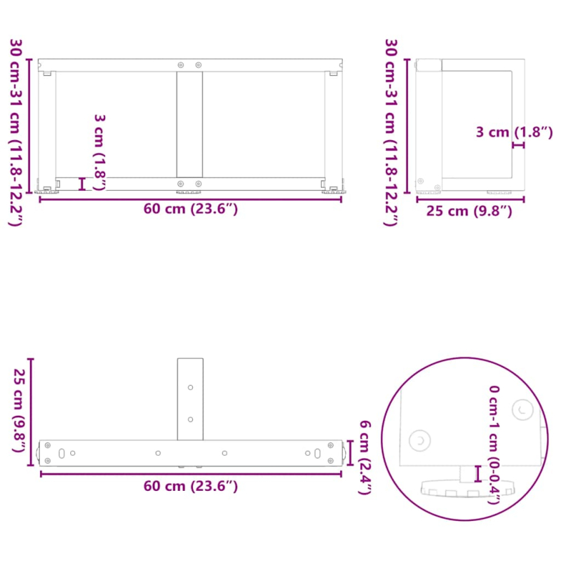 Couchtischbeine T-Form 2 Stk. Anthrazit 60x25x(30-31) cm Stahl