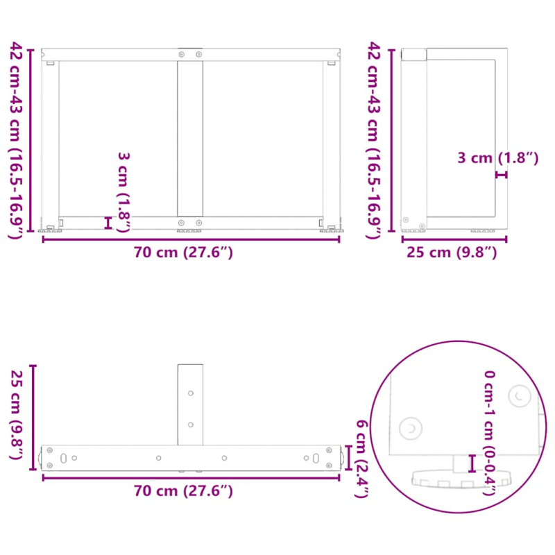 Couchtischbeine T-Form 2 Stk. Anthrazit 70x25x(42-43) cm Stahl