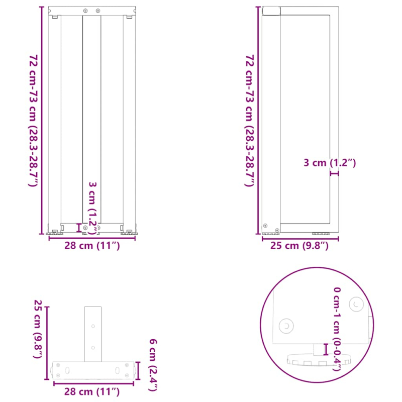 Konsolentischbeine T-Form 2 Stk. Naturstahl 25x28x(72-73) cm