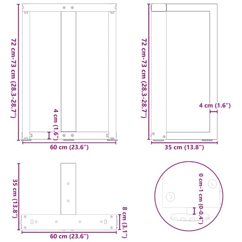 Esstischbeine T-Form 2 Stk. Anthrazit 60x35x(72-73) cm Stahl