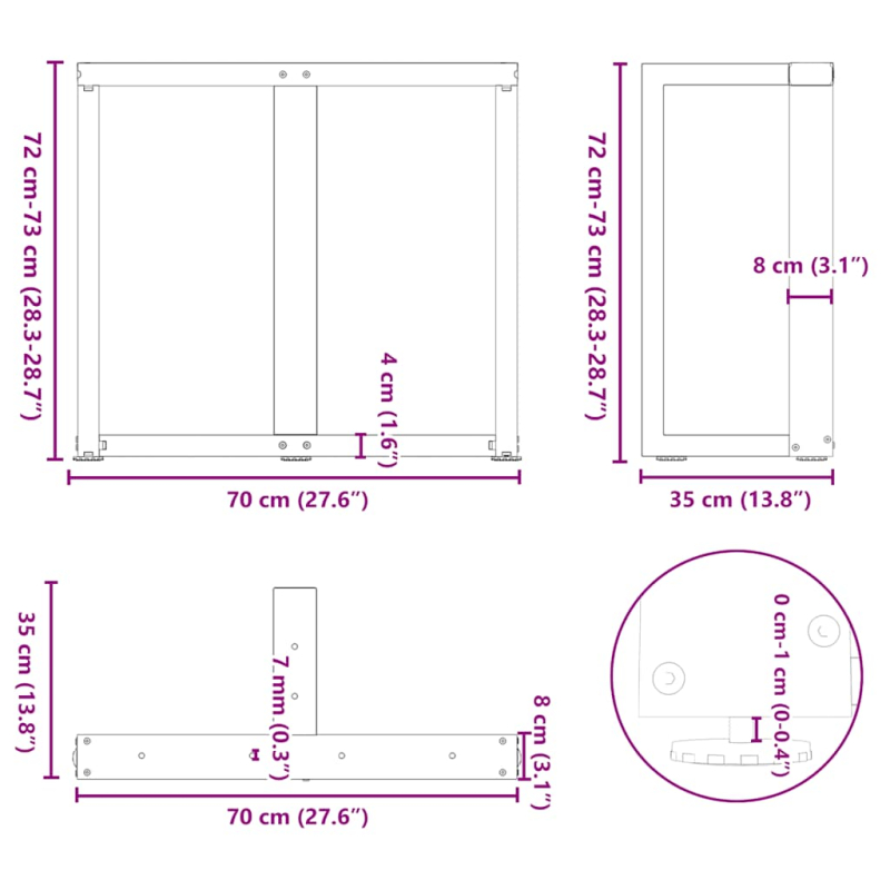 Esstischbeine T-Form 2 Stk. Schwarz 70x35x(72-73) cm Stahl