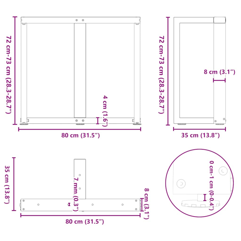 Esstischbeine T-Form 2 Stk. Anthrazit 80x35x(72-73) cm Stahl