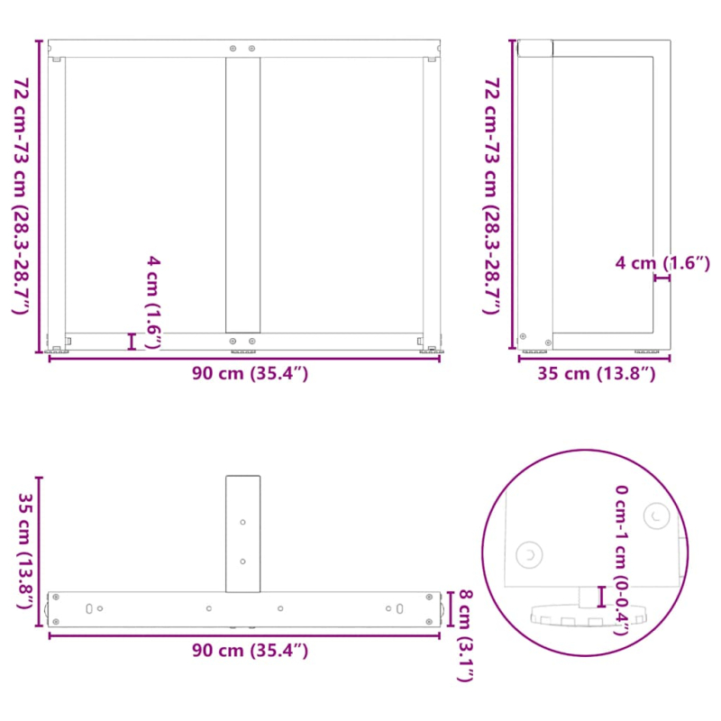 Esstischbeine T-Form 2 Stk. Schwarz 90x35x(72-73) cm Stahl