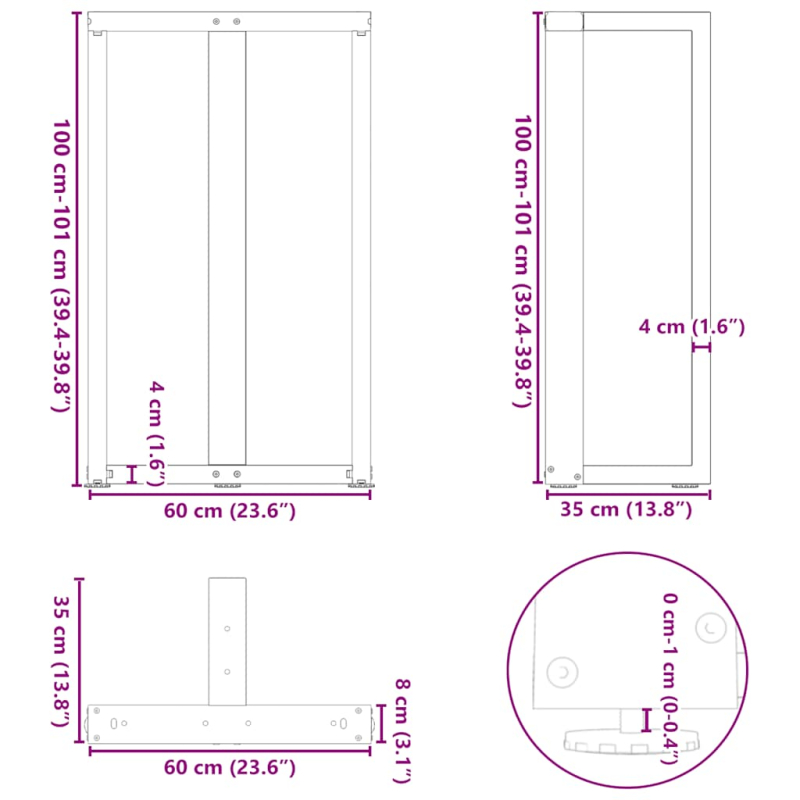 Bartischbeine T-Form 2 Stk. Schwarz 60x35x(101-102) cm Stahl