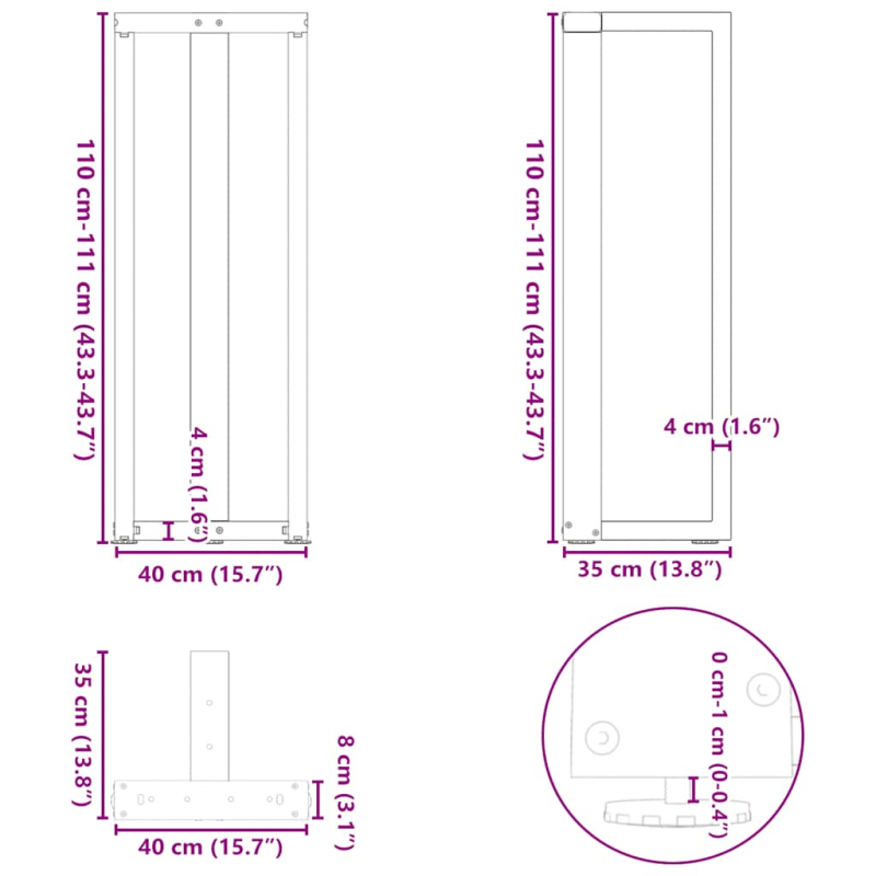 Bartischbeine T-Form 2 Stk. Weiß 40x35x(111-112) cm Stahl