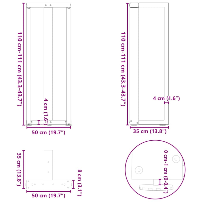 Bartischbeine T-Form 2 Stk. Weiß 50x35x(111-112) cm Stahl