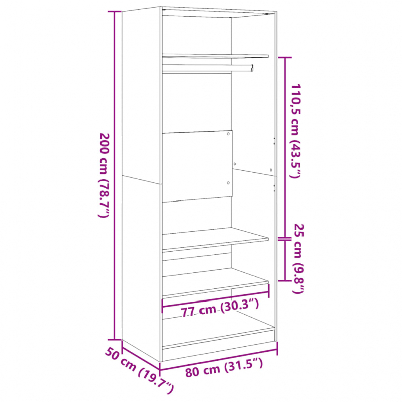 Kleiderschrank Schwarz 80x50x200 cm Holzwerkstoff