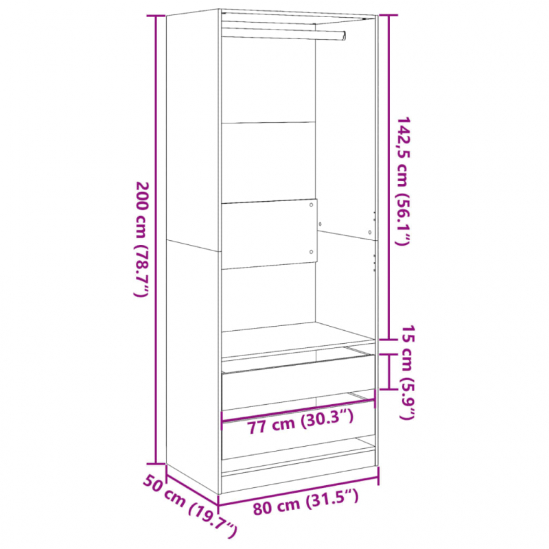 Kleiderschrank Schwarz 80x50x200 cm Holzwerkstoff