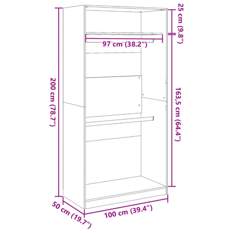 Kleiderschrank Grau Sonoma 100x50x200 cm Holzwerkstoff