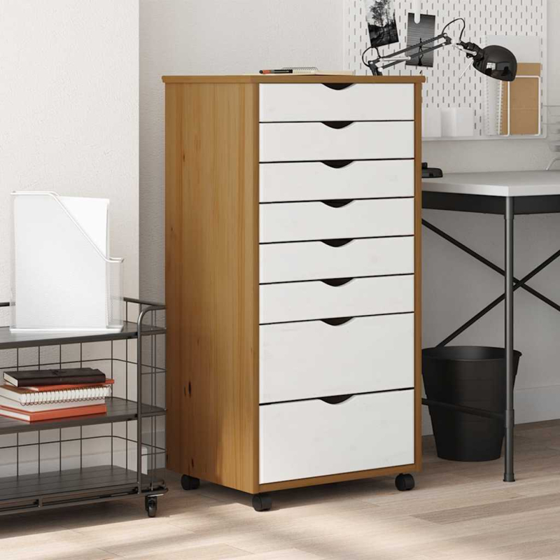 Rollschrank mit Schubladen MOSS Honigbraun Massivholz Kiefer