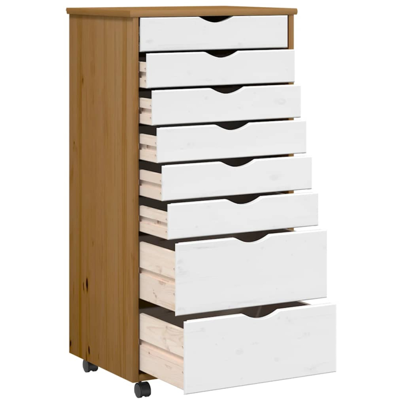 Rollschrank mit Schubladen MOSS Honigbraun Massivholz Kiefer