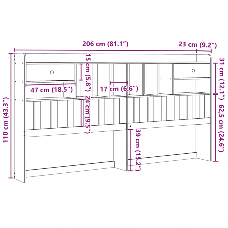 Kopfteil mit Stauraum 200 cm Massivholz Kiefer