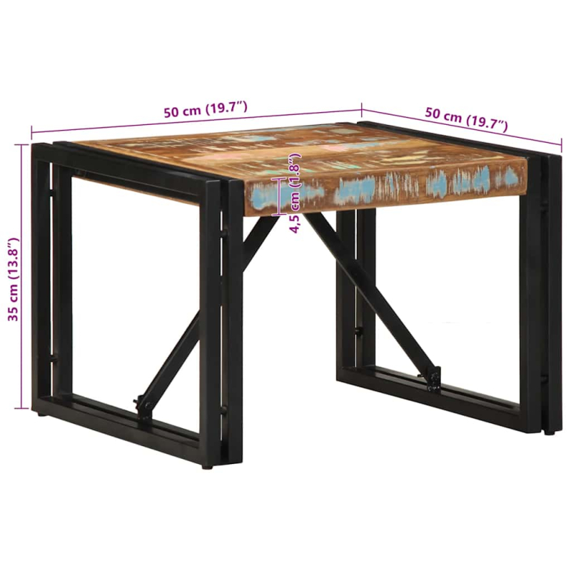 Couchtisch Mehrfarbig 50x50x35 cm Altholz Massivholz