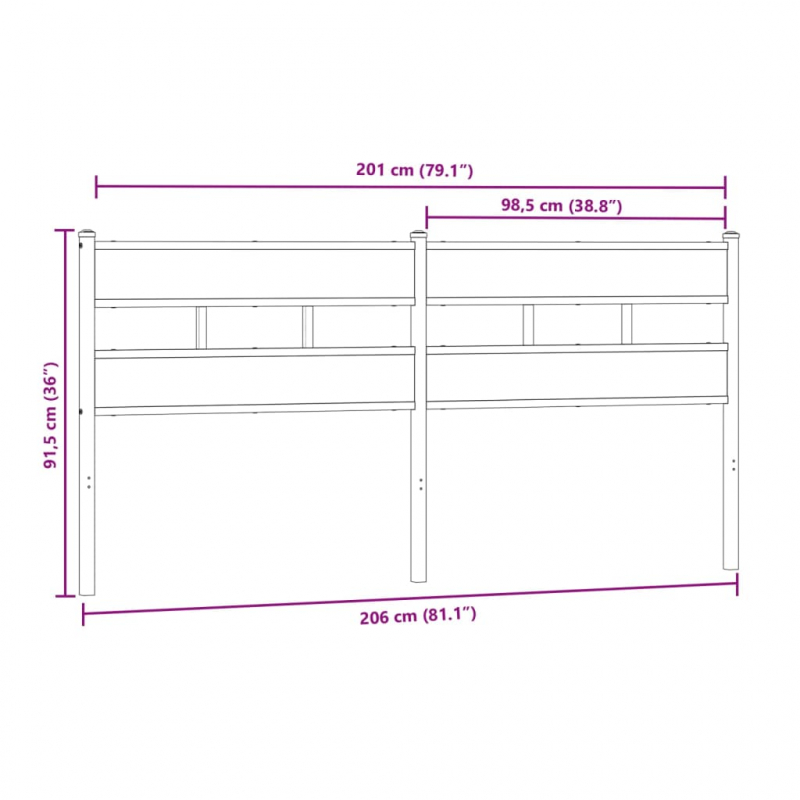 Kopfteil Sonoma-Eiche 200 cm Eisen und Holzwerkstoff