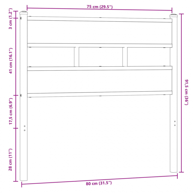 Kopfteil Braun Eichen-Optik 75 cm Stahl und Holzwerkstoff