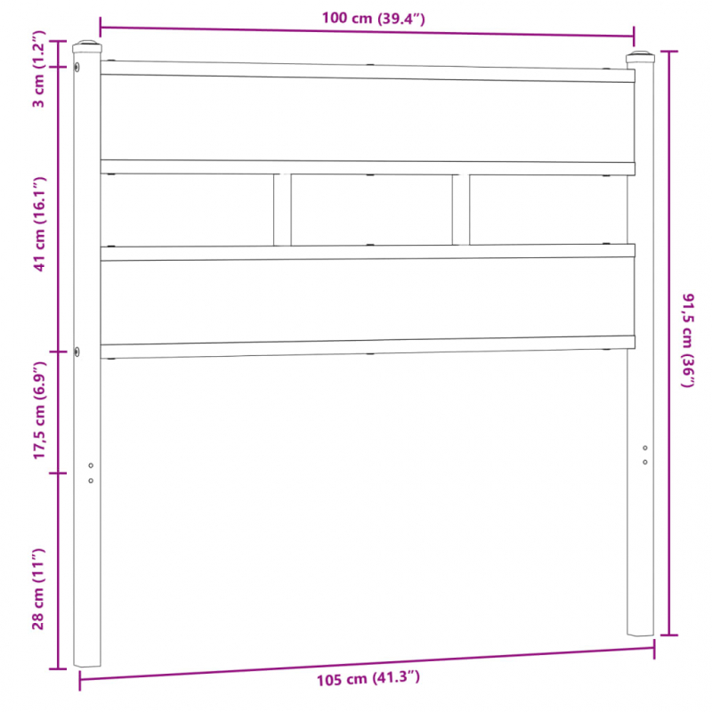 Kopfteil Braun Eichen-Optik 100 cm Stahl und Holzwerkstoff
