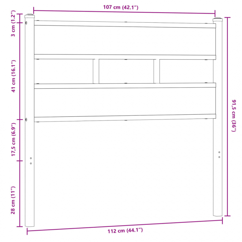 Kopfteil Braun Eichen-Optik 107 cm Stahl und Holzwerkstoff