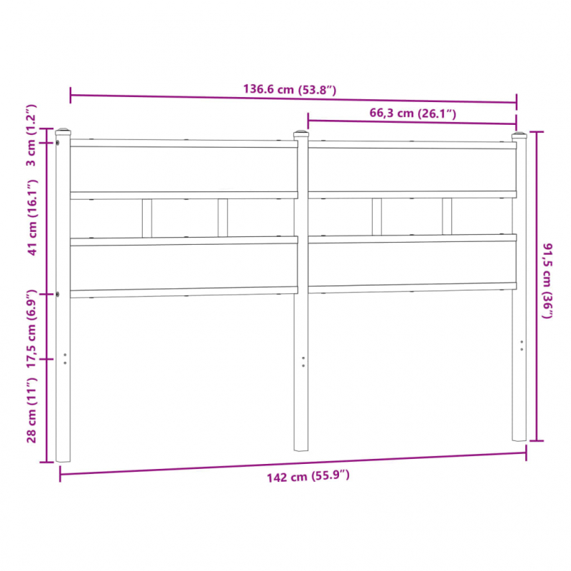 Kopfteil Braun Eichen-Optik 135 cm Stahl und Holzwerkstoff