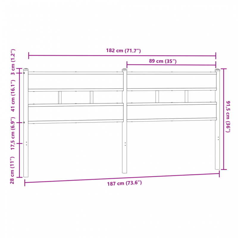 Kopfteil Braun Eichen-Optik 180 cm Stahl und Holzwerkstoff