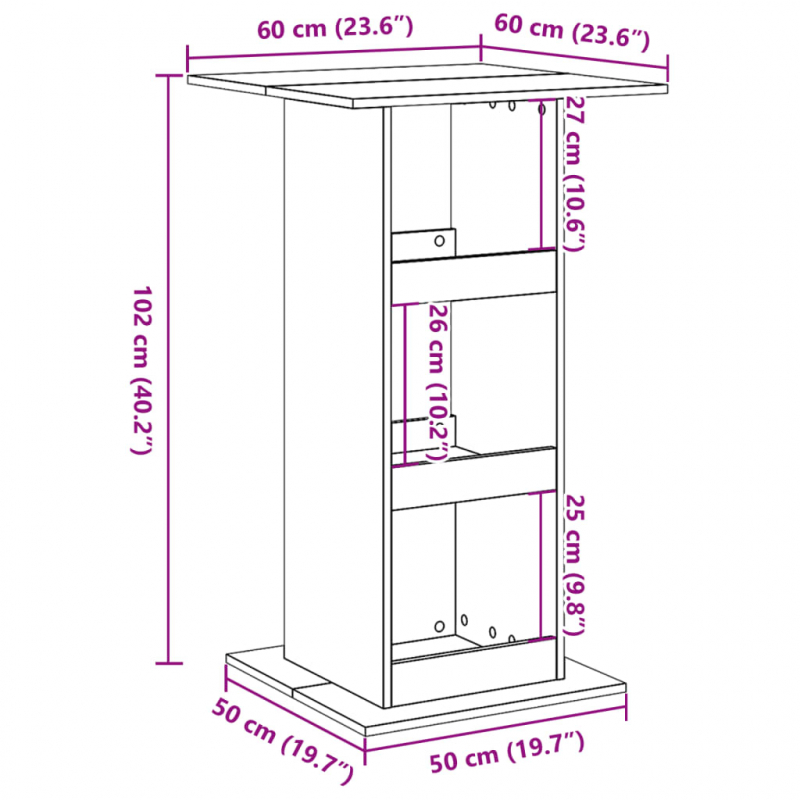 Bartisch mit Ablagen Braun Eiche 60x60x102 cm Holzwerkstoff