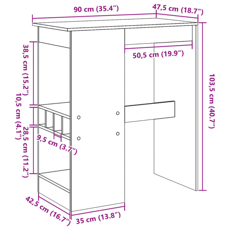 Bartisch mit Regal Grau Sonoma 90x47,5x103,5 cm Holzwerkstoff