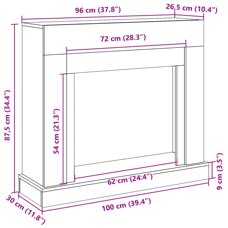 Kaminumrandung Altholz-Optik 100x30x87,5 cm Holzwerkstoff