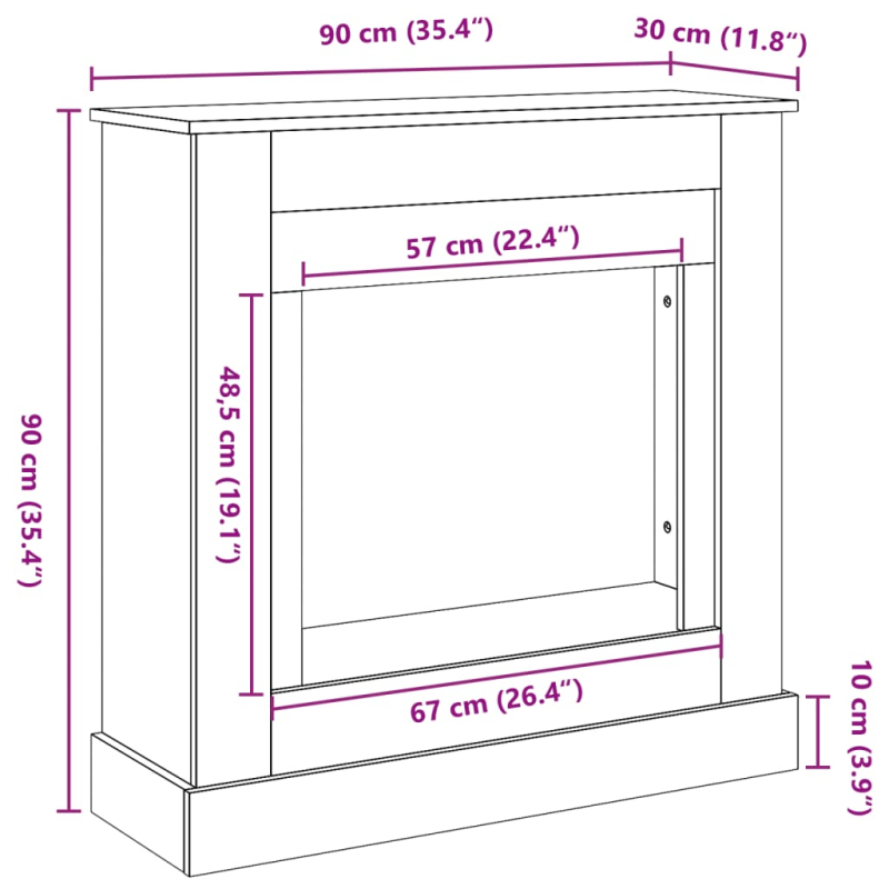 Kaminumrandung Weiß 90x30x90 cm Holzwerkstoff