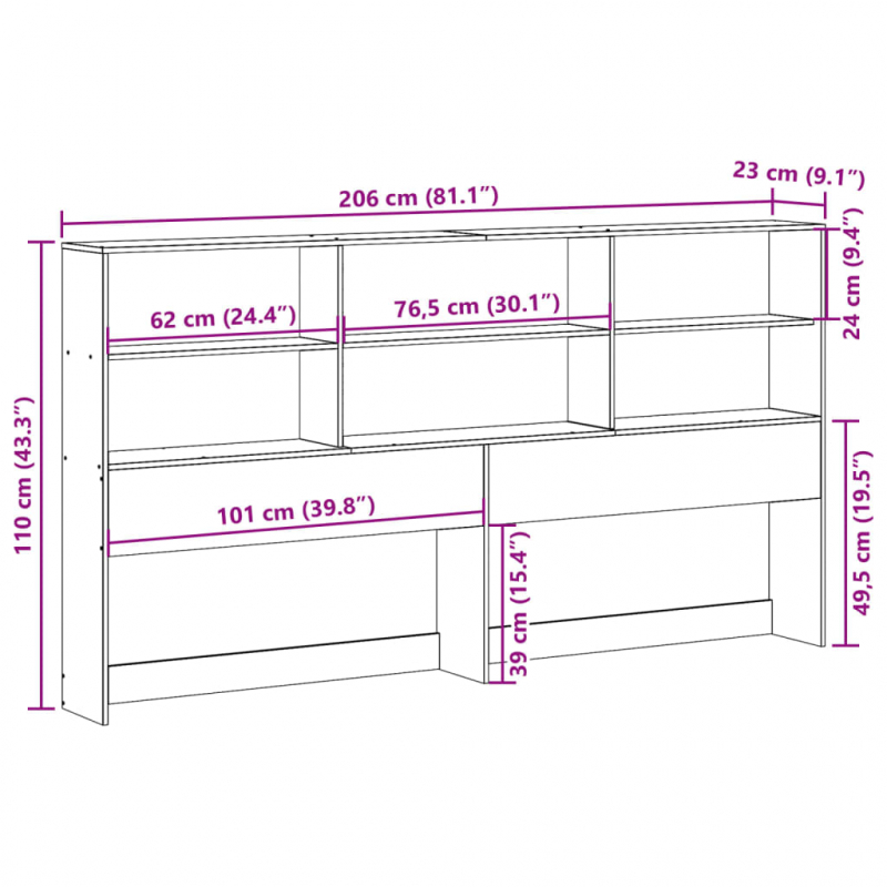 Kopfteil mit Stauraum 200 cm Massivholz Kiefer