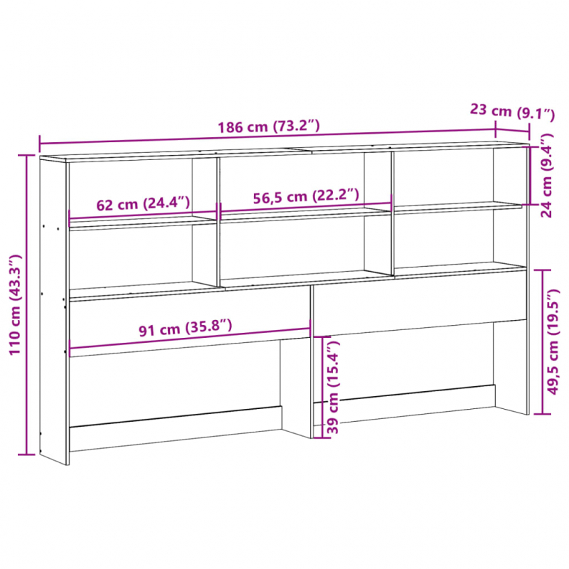 Kopfteil mit Stauraum 180 cm Massivholz Kiefer