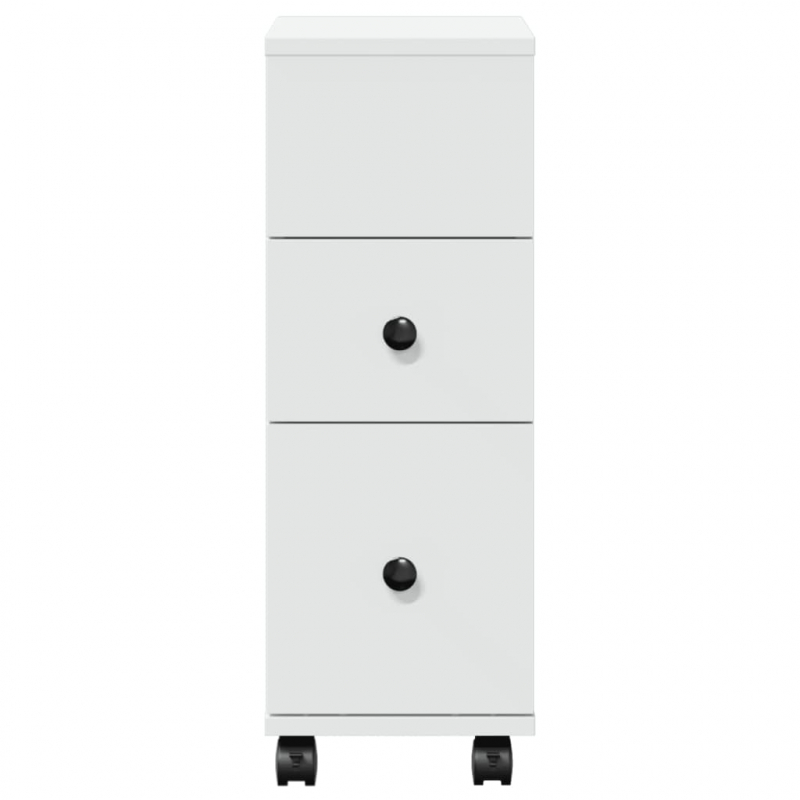 Badschrank Schmal mit Rollen Weiß Holzwerkstoff