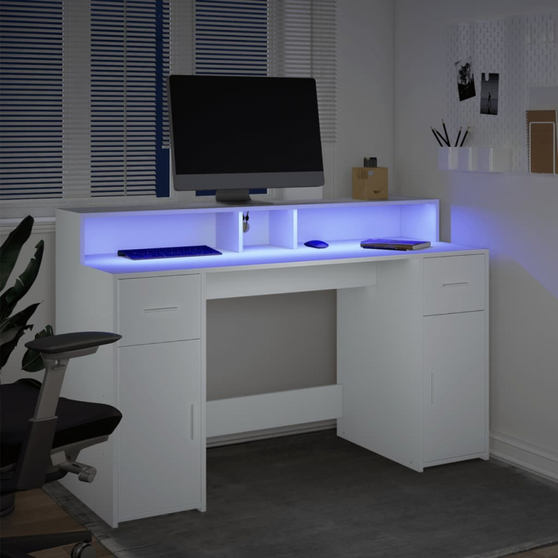 LED-Schreibtisch Weiß 140x55x91 cm Holzwerkstoff