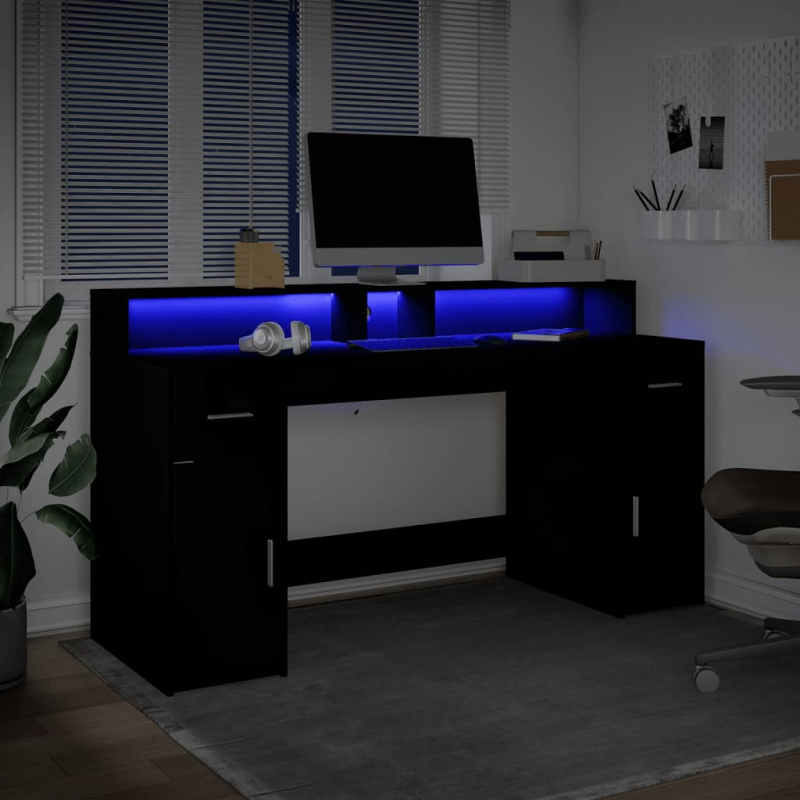 LED-Schreibtisch Schwarz 160x55x91 cm Holzwerkstoff