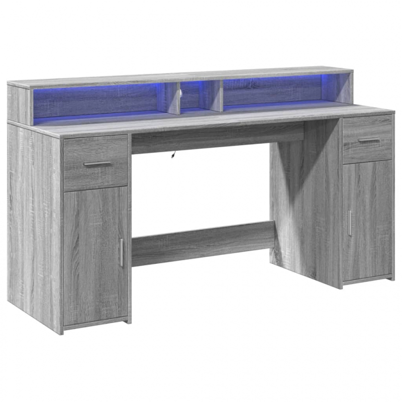 LED-Schreibtisch Grau Sonoma 160x55x91 cm Holzwerkstoff