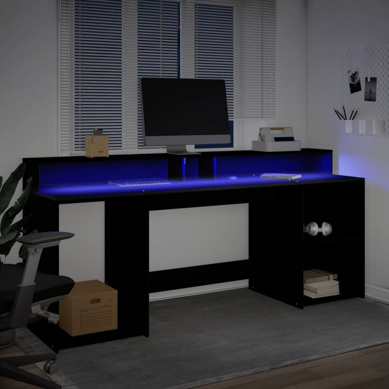 LED-Schreibtisch Schwarz 200x55x91 cm Holzwerkstoff
