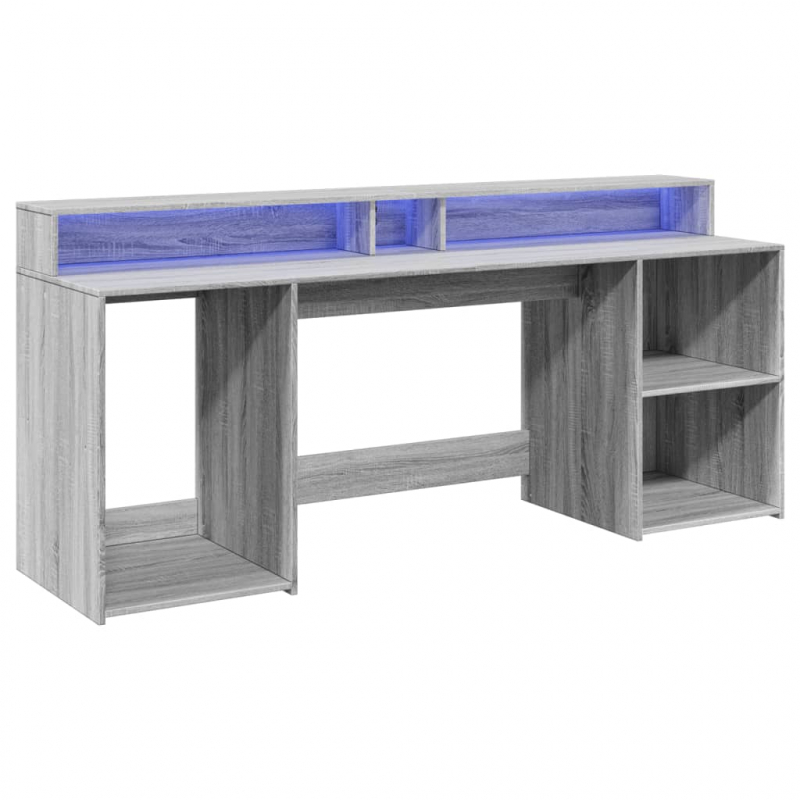 LED-Schreibtisch Grau Sonoma 200x55x91 cm Holzwerkstoff