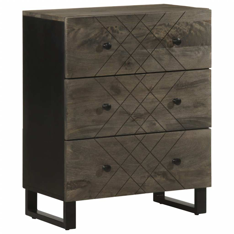 3-tlg. Sideboards Schwarz 60x33x75 cm Massivholz Mango