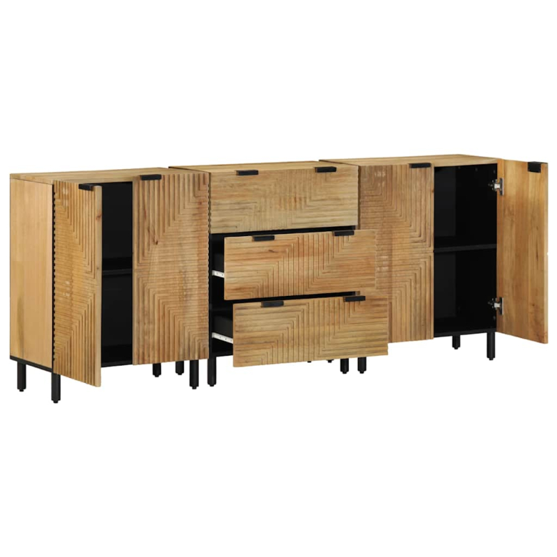 3-tlg. Sideboards Braun 60x33x75 cm Massivholz Mango