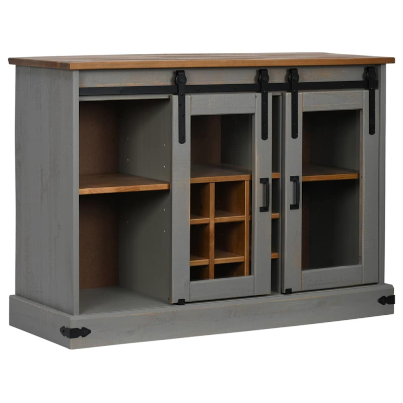 Sideboard HALDEN 2 Schiebetüren Grau 112x40x80 cm Massivholz