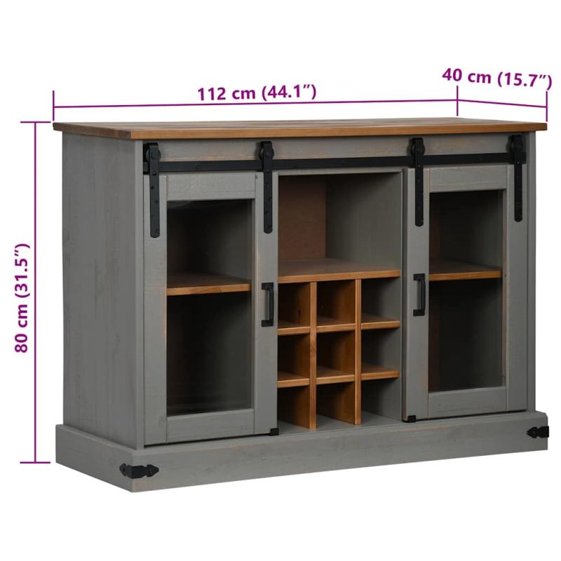 Sideboard HALDEN 2 Schiebetüren Grau 112x40x80 cm Massivholz