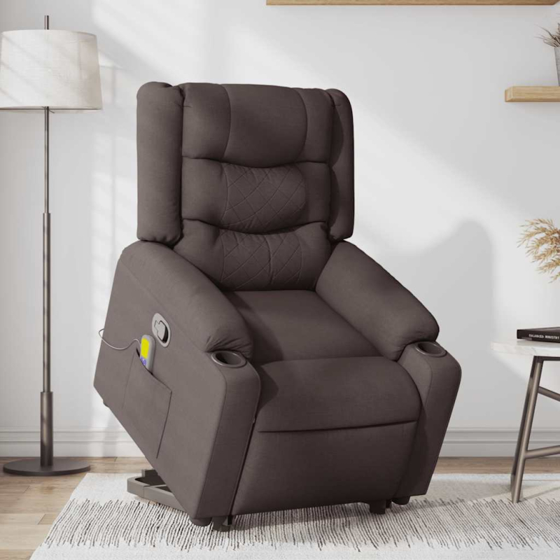 Massagesessel mit Aufstehhilfe Dunkelbraun Stoff